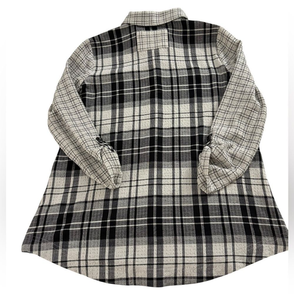 Habitat Boyfriend Tunic Putty Botton Down Shirt Mixed Plaid Black Gray Womens XS - Picture 3 of 10